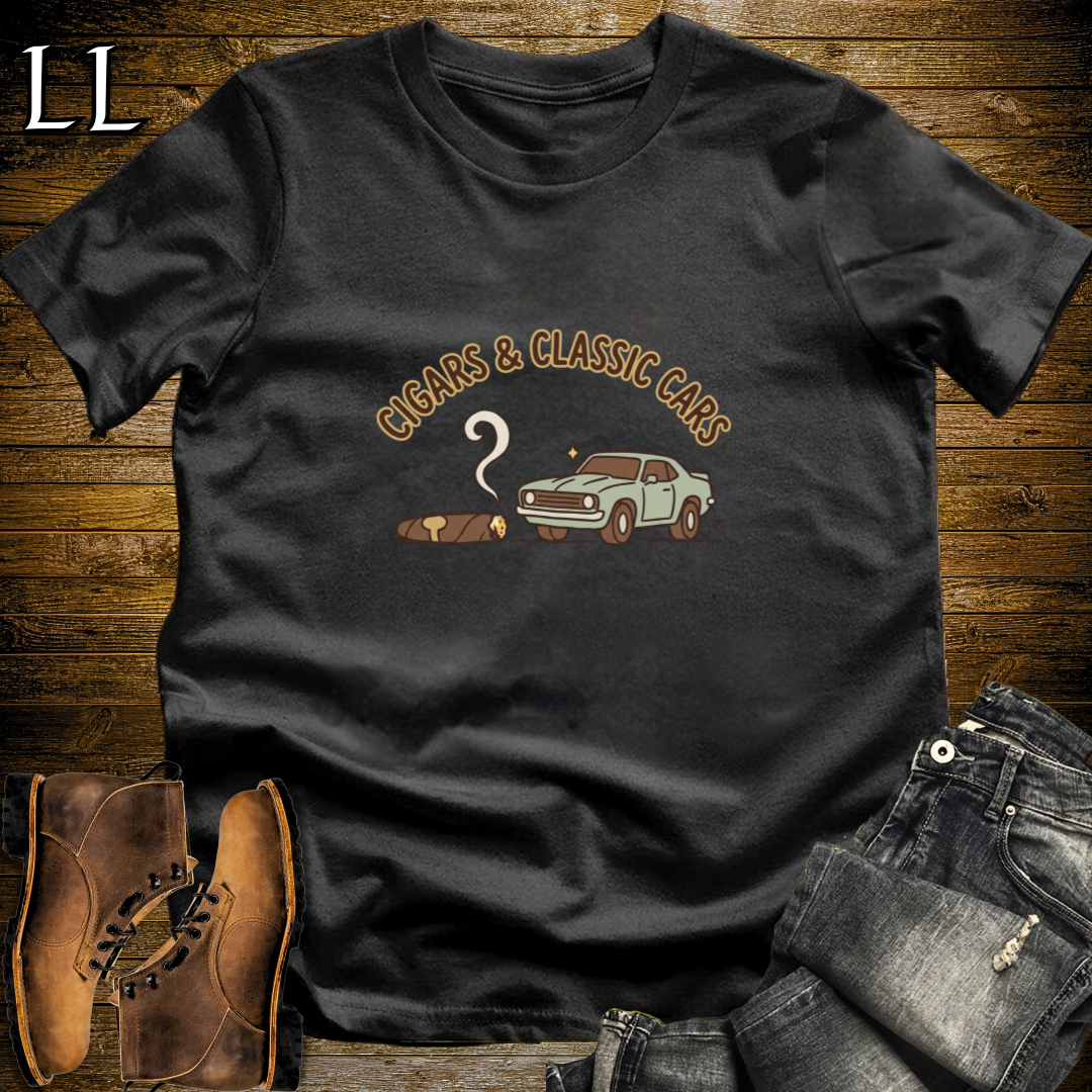 Cigars and Classic Cars T-Shirt Black | Cigar Lover Car Show Gift Tee