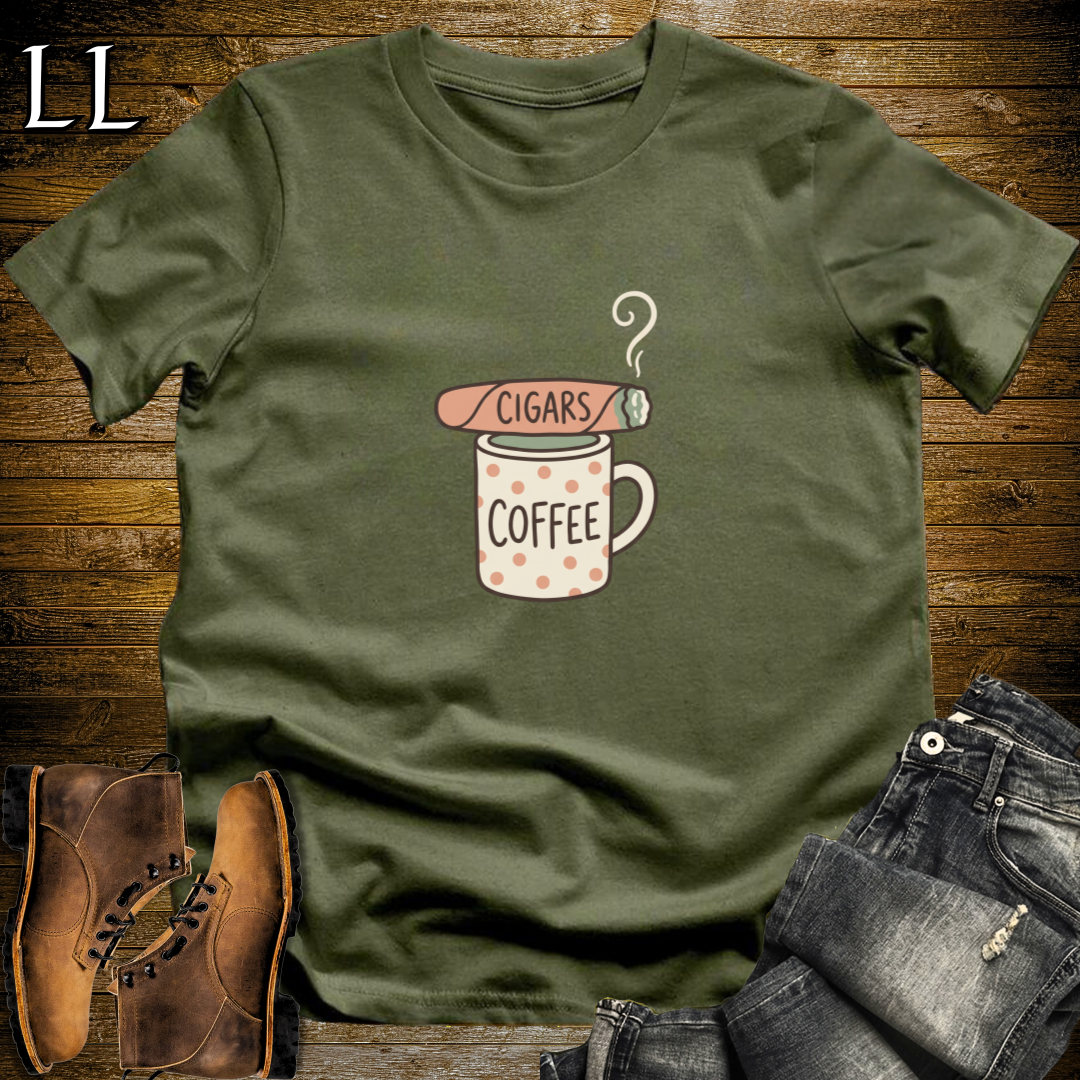 Cigars and Coffee T-Shirt Military Green | Cigar Coffee Pairing Tee