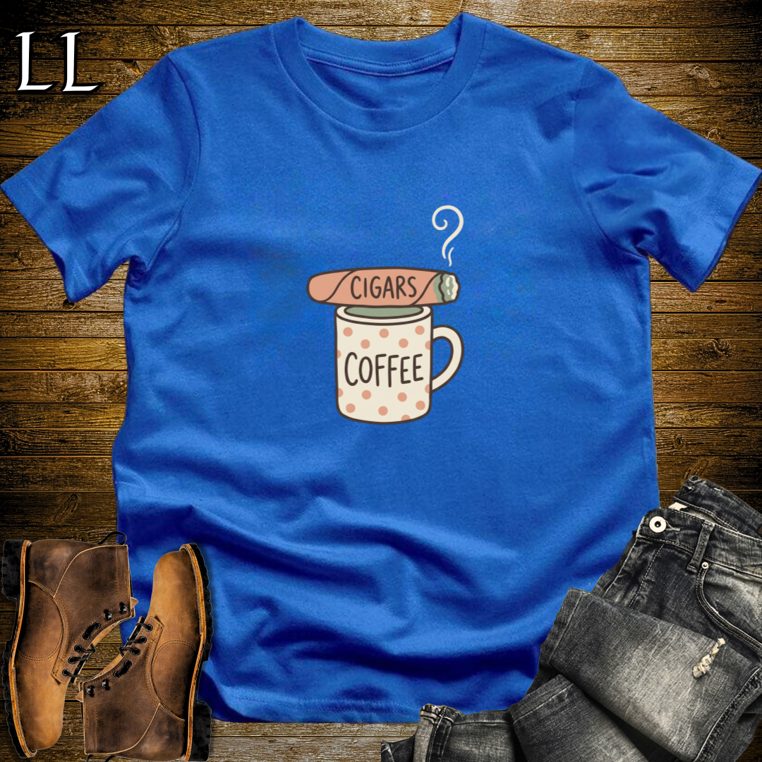 Cigars and Coffee T-Shirt Royal Blue | Cigar Coffee Pairing Tee