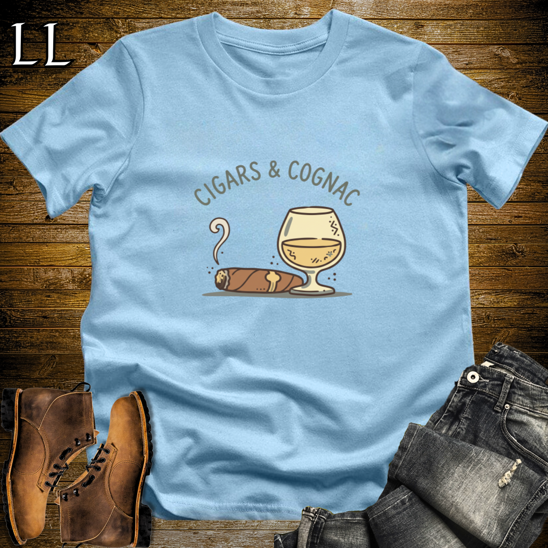 Cigars and Cognac T-Shirt Light Blue | Cigar Pairing Gift Tee