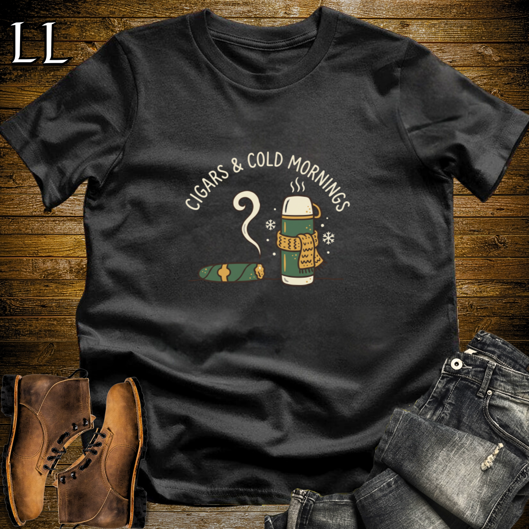 Cigars and Cold Mornings T-Shirt Black | Winter Cigar Tee