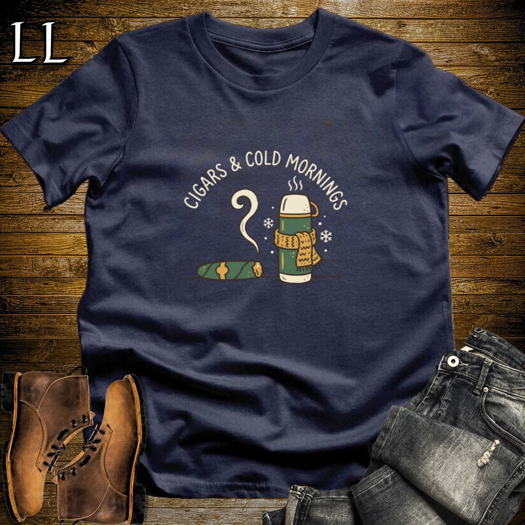 Cigars and Cold Mornings T-Shirt Navy | Winter Cigar Tee