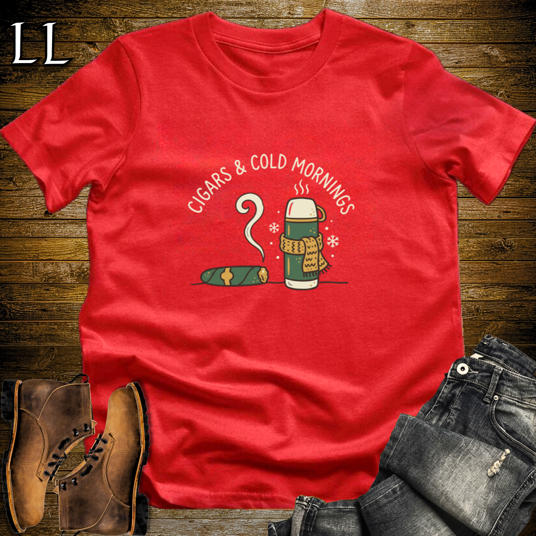 Cigars and Cold Mornings T-Shirt Red | Winter Cigar Tee