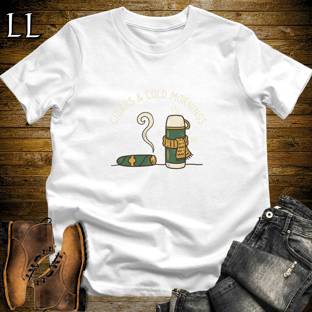 Cigars and Cold Mornings T-Shirt White | Winter Cigar Tee