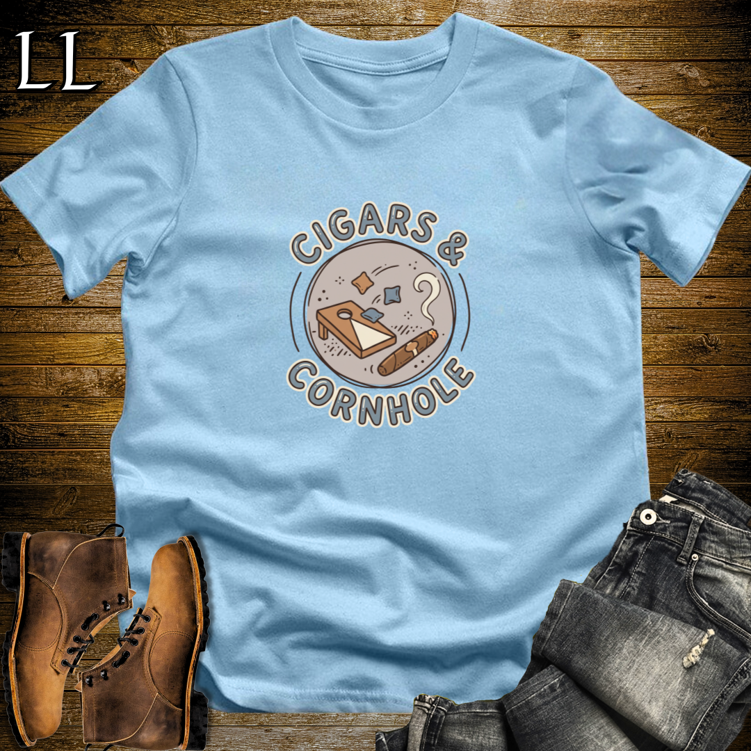 Cigars and Cornhole T-Shirt Light Blue | Cigar Lover Gift Tee