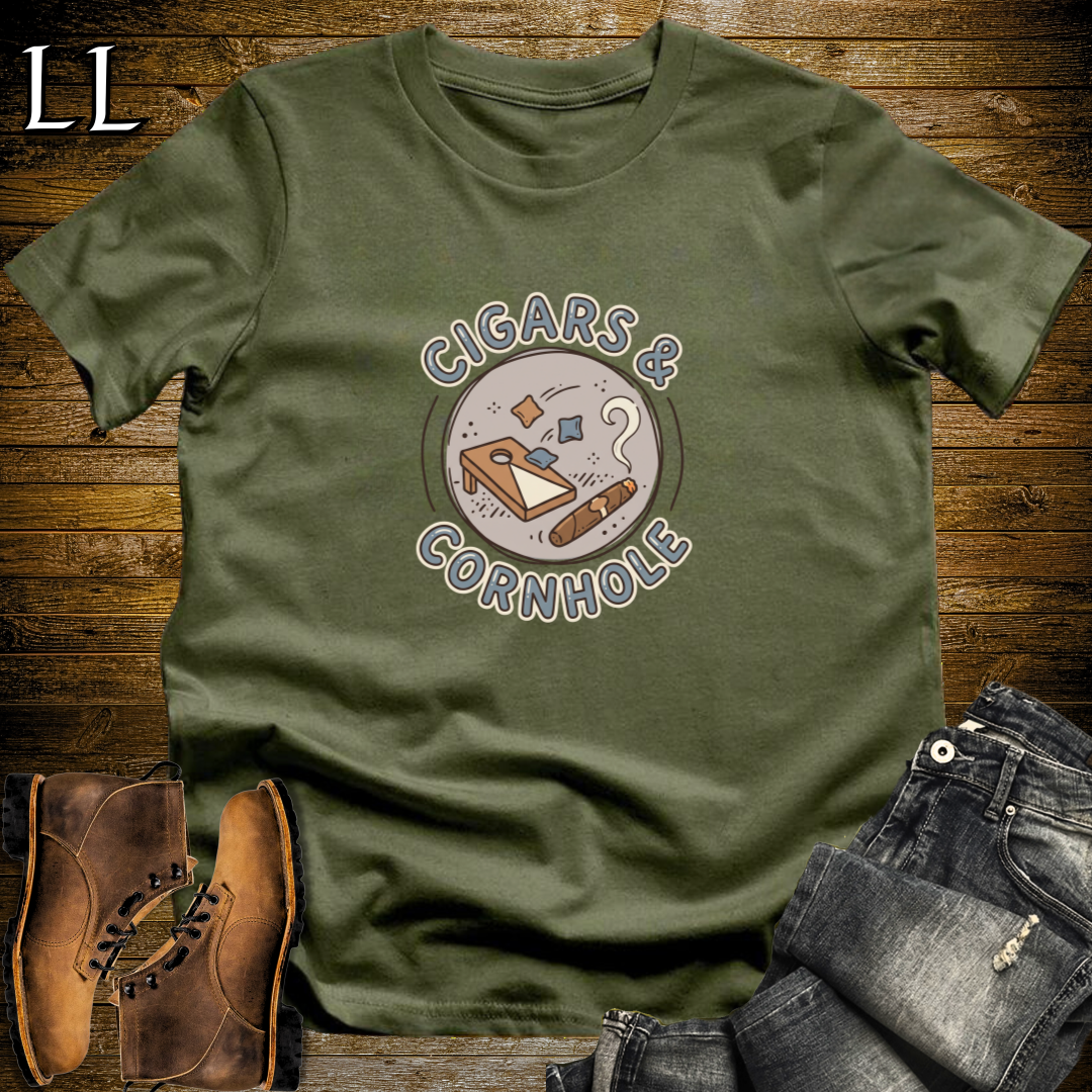 Cigars and Cornhole T-Shirt Military Green | Cigar Lover Gift Tee