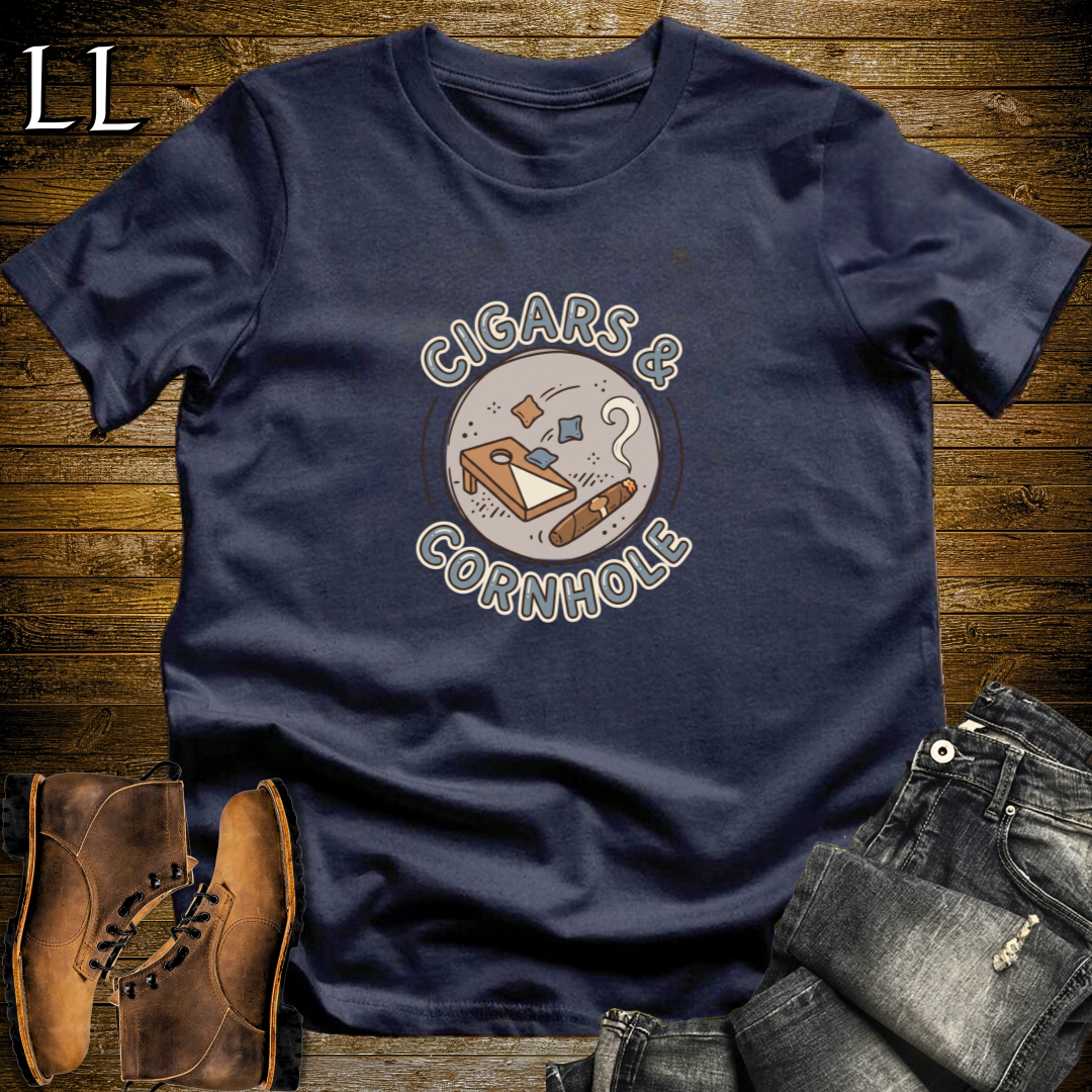 Cigars and Cornhole T-Shirt Navy | Cigar Lover Gift Tee