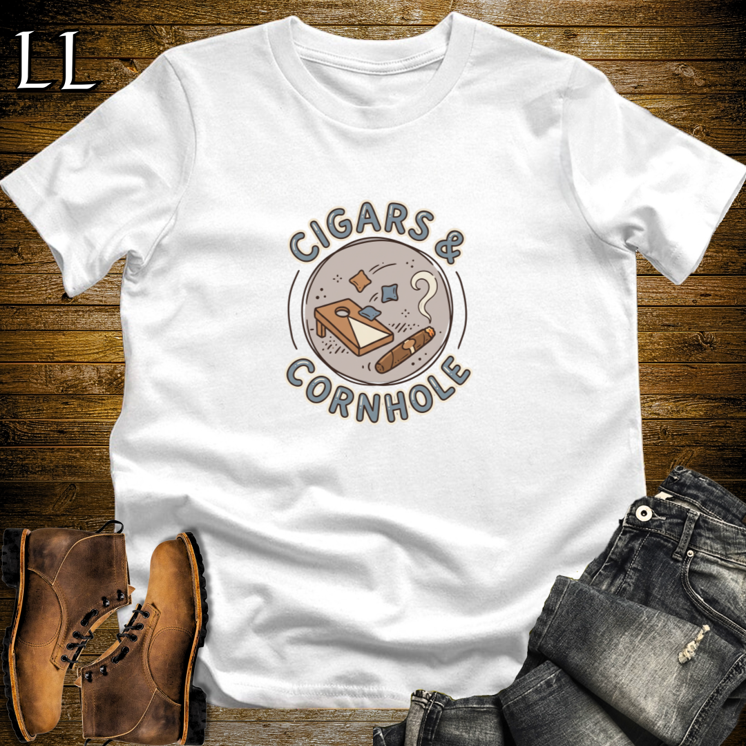 Cigars and Cornhole T-Shirt White | Cigar Lover Gift Tee