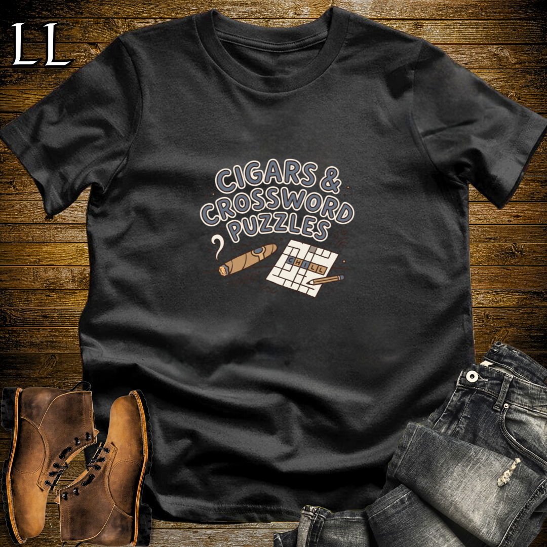 Cigars and Crossword Puzzles T-Shirt Black | Cigar Crossword Gift Tee