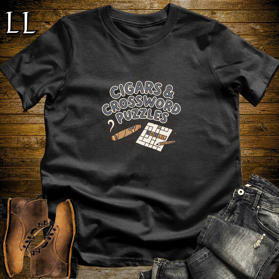 Cigars and Crossword Puzzles T-Shirt Black | Cigar Crossword Gift Tee