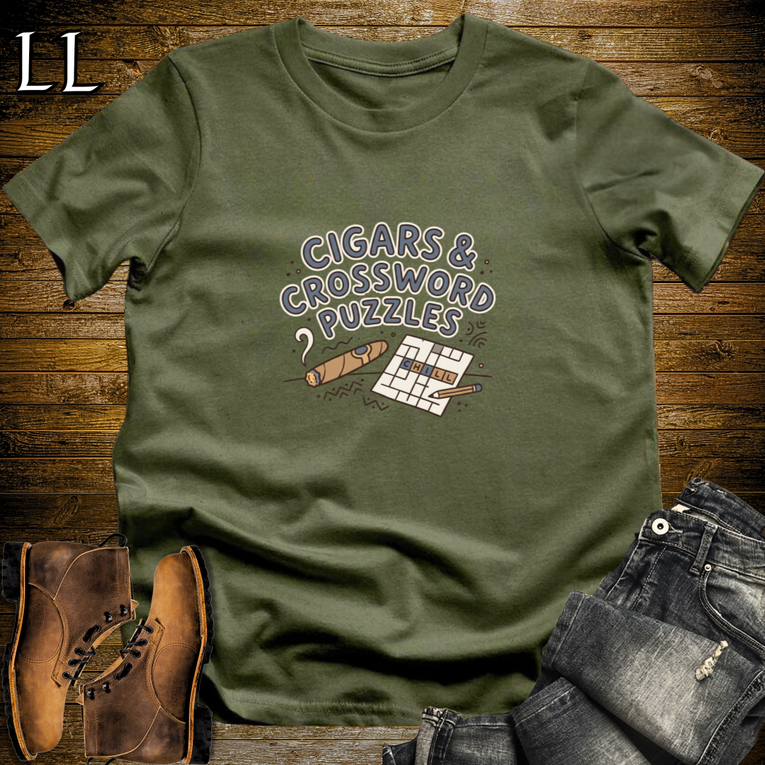 Cigars and Crossword Puzzles T-Shirt Military Green | Cigar Crossword Gift Tee