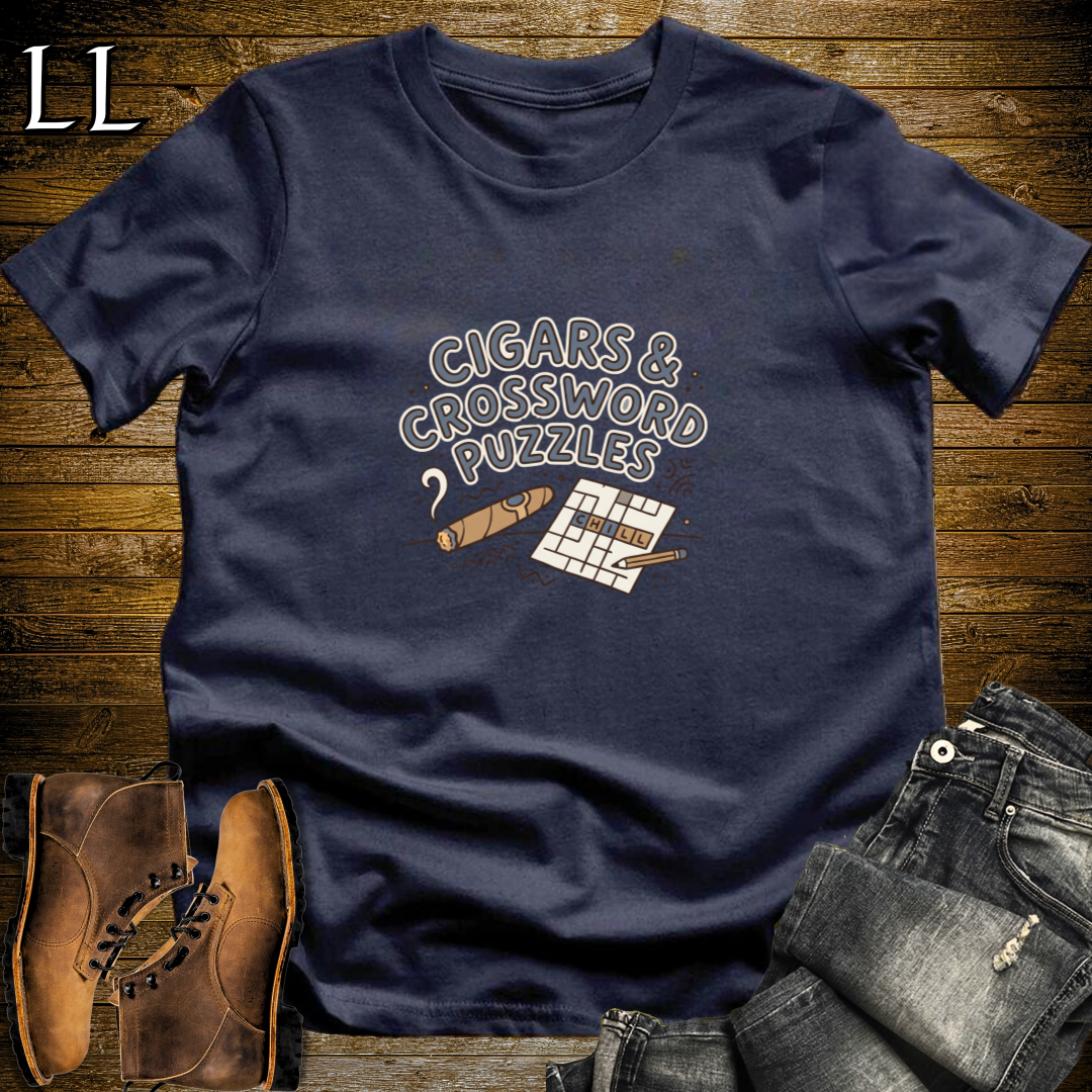 Cigars and Crossword Puzzles T-Shirt Navy | Cigar Crossword Gift Tee