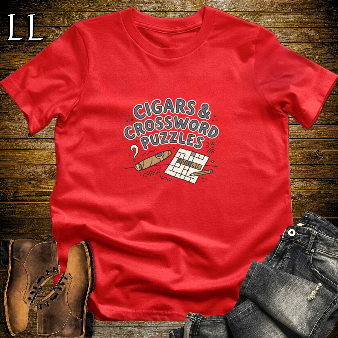 Cigars and Crossword Puzzles T-Shirt Red | Cigar Crossword Gift Tee