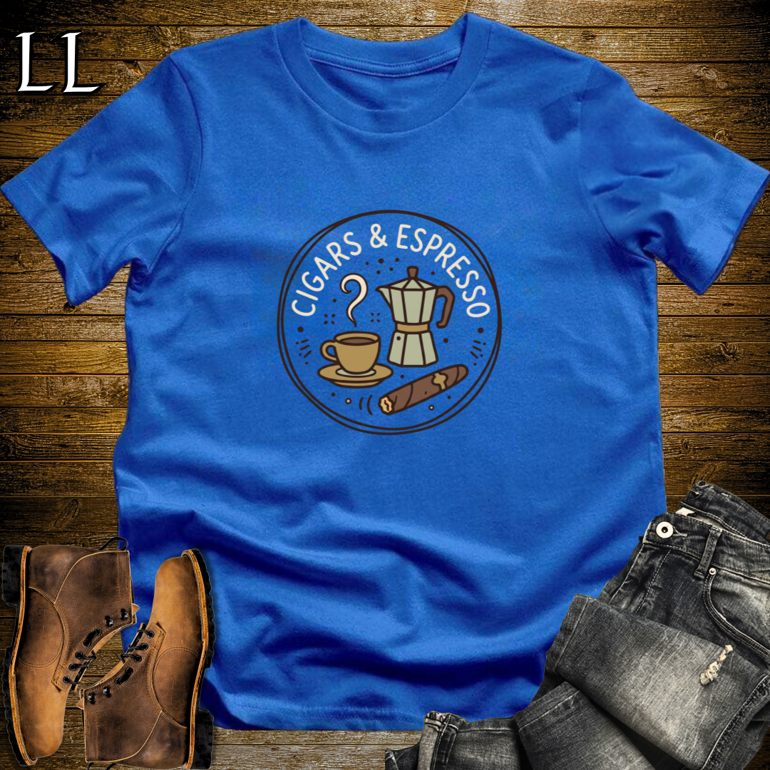 Cigars and Espresso T-Shirt Royal Blue | Cigar Coffee Lover Gift Tee