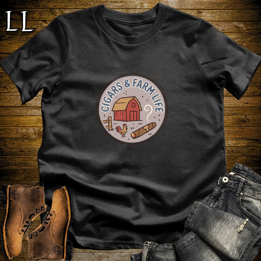 Cigars and Farm Life T-Shirt Black | Farm Life Cigar Gift Tee