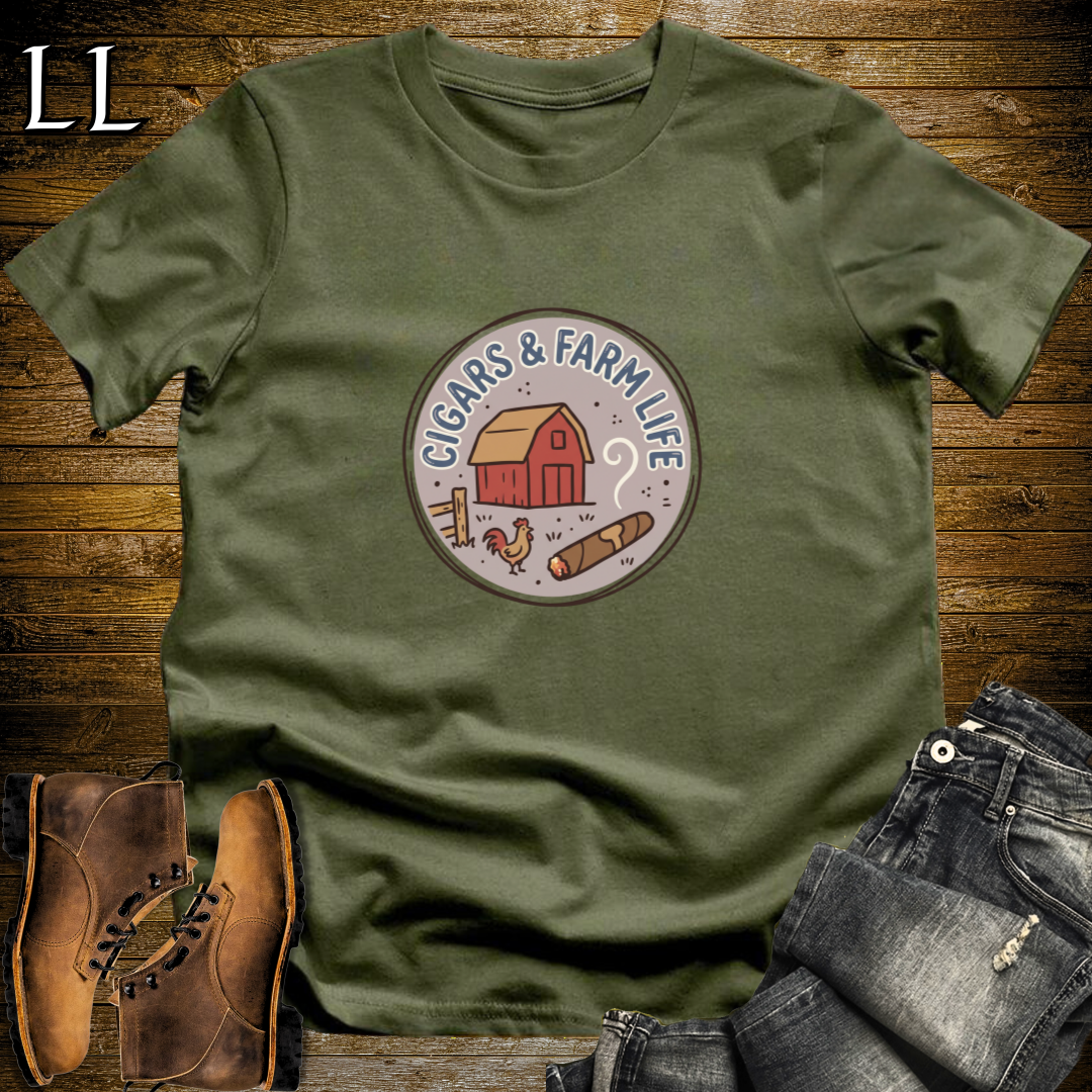 Cigars and Farm Life T-Shirt Military Green | Farm Life Cigar Gift Tee