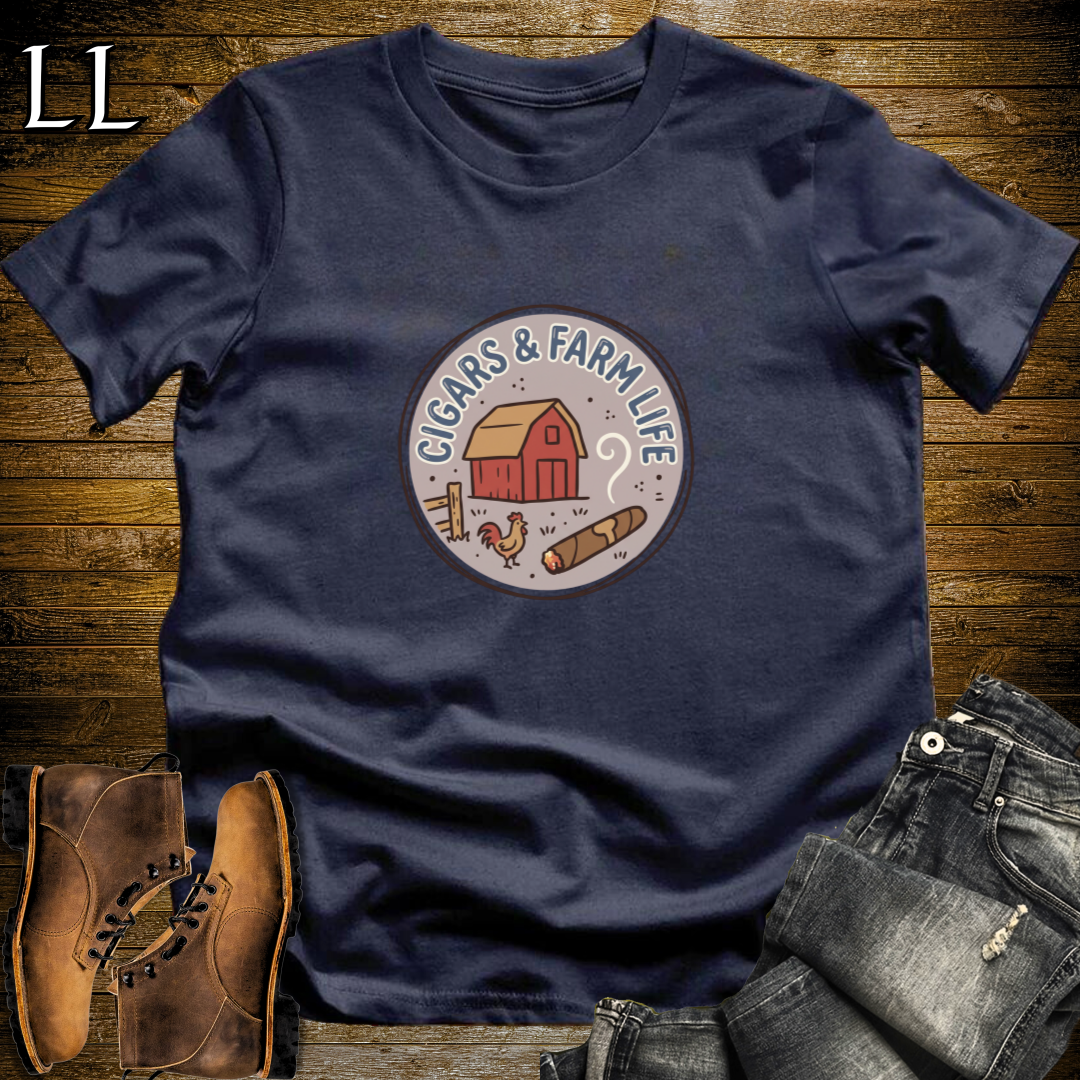 Cigars and Farm Life T-Shirt Navy | Farm Life Cigar Gift Tee