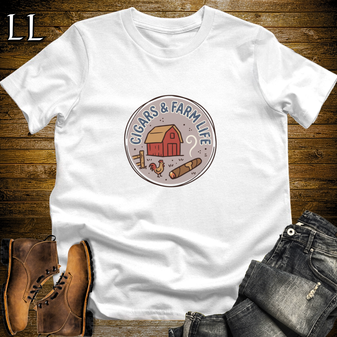 Cigars and Farm Life T-Shirt White | Farm Life Cigar Gift Tee