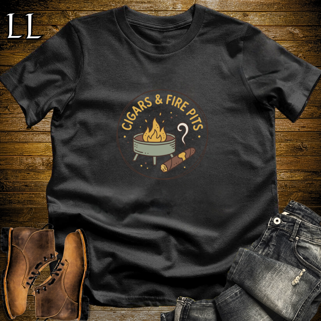 Cigars and Fire Pits T-Shirt Black | Backyard Cigar Gift