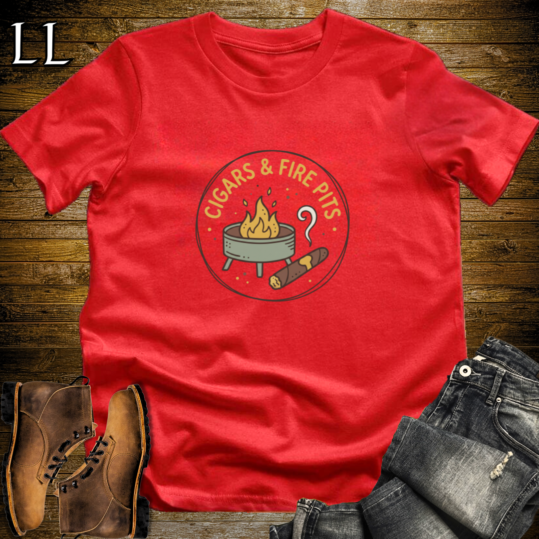 Cigars and Fire Pits T-Shirt Red | Backyard Cigar Gift