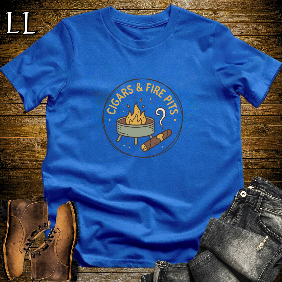 Cigars and Fire Pits T-Shirt Royal Blue | Backyard Cigar Gift