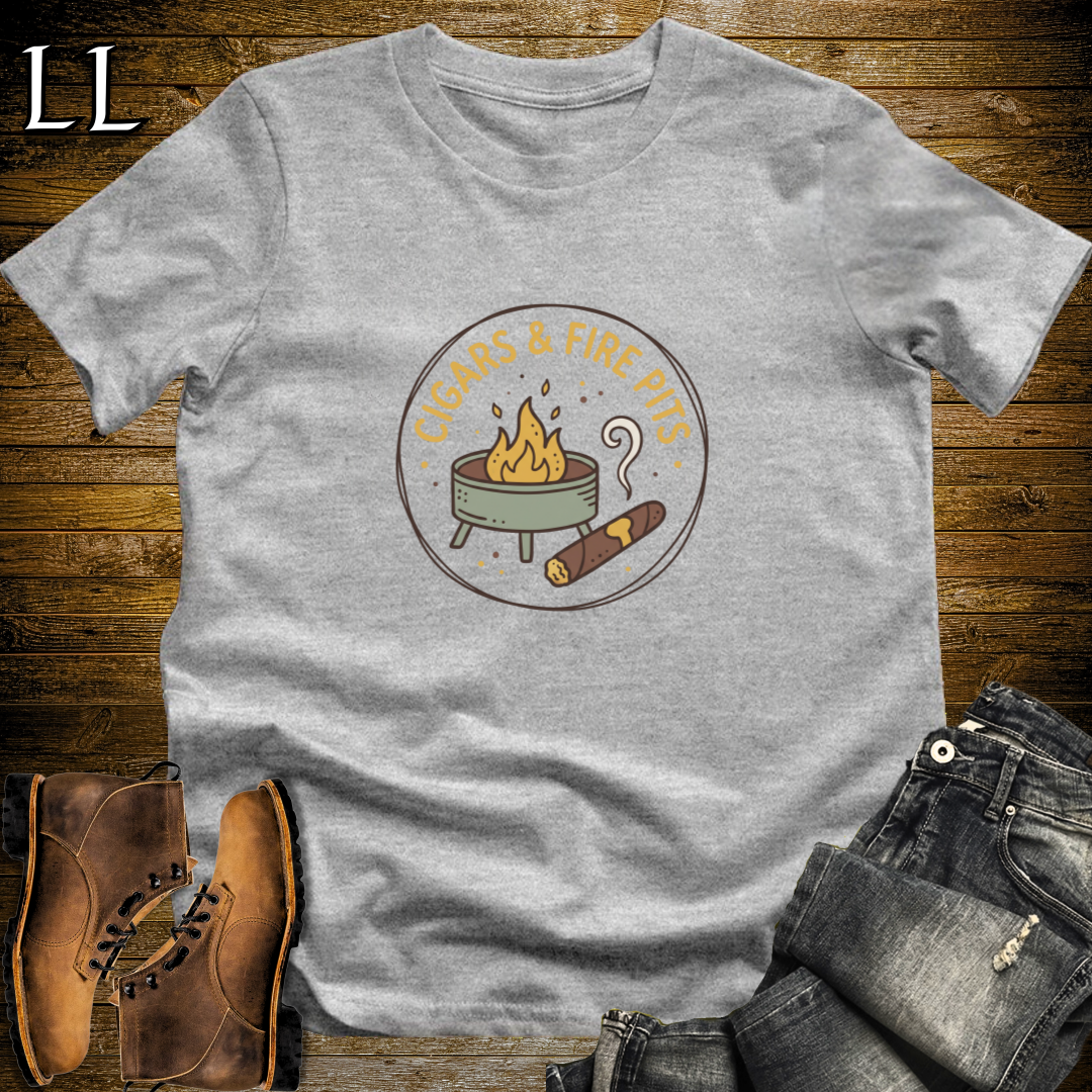 Cigars and Fire Pits T-Shirt Sport Grey | Backyard Cigar Gift