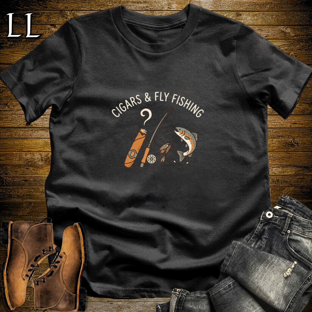 Cigars and Fly Fishing T-Shirt Black | Fly Fishing Cigar Gift Tee