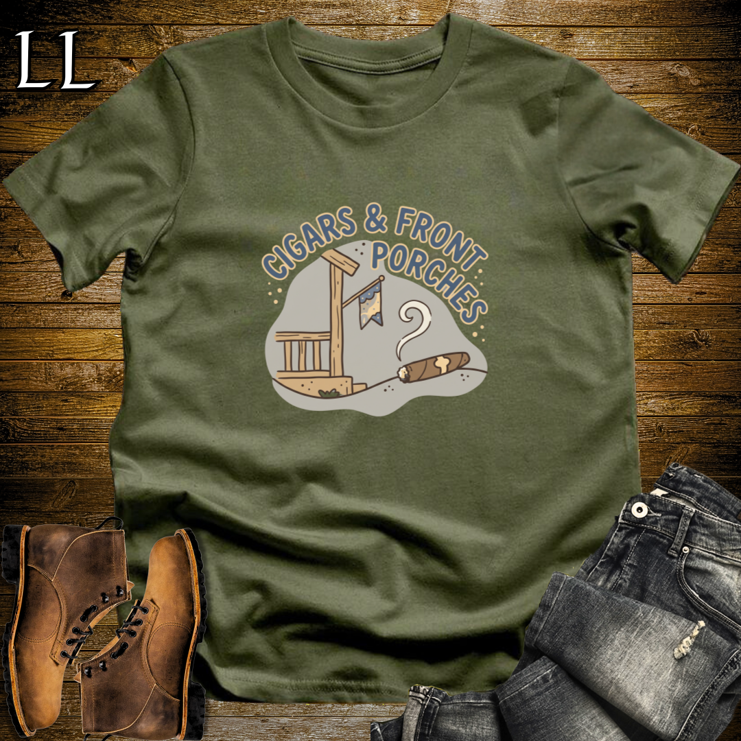 Cigars and Front Porches T-Shirt Military Green | Front Porch Cigar Shirt