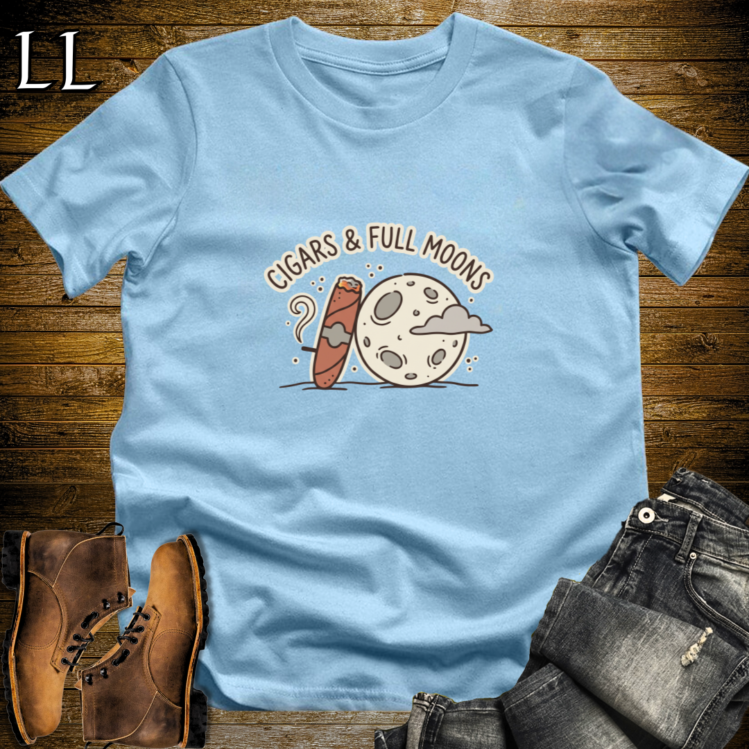 Cigars and Full Moons T-Shirt Light Blue | Night Sky Cigar Gift Tee
