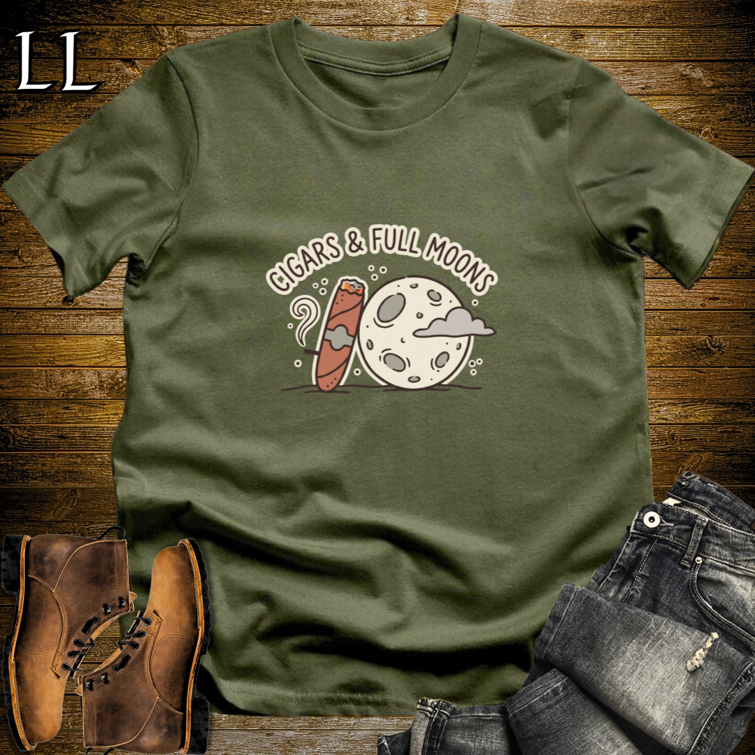 Cigars and Full Moons T-Shirt Military Green | Night Sky Cigar Gift Tee