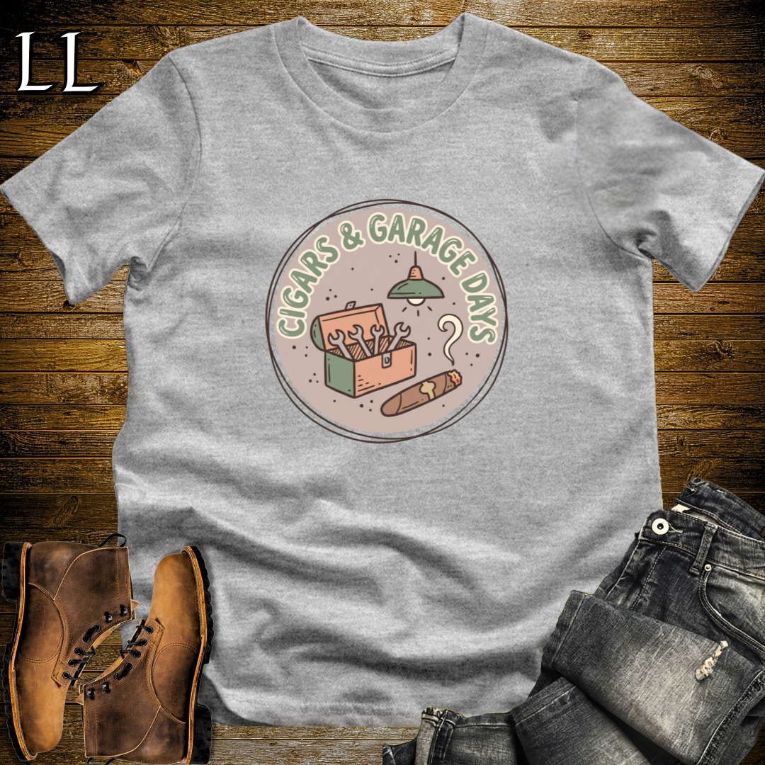 Cigars and Garage Days T-Shirt Sport Grey | Man Cave Cigar Gift Tee
