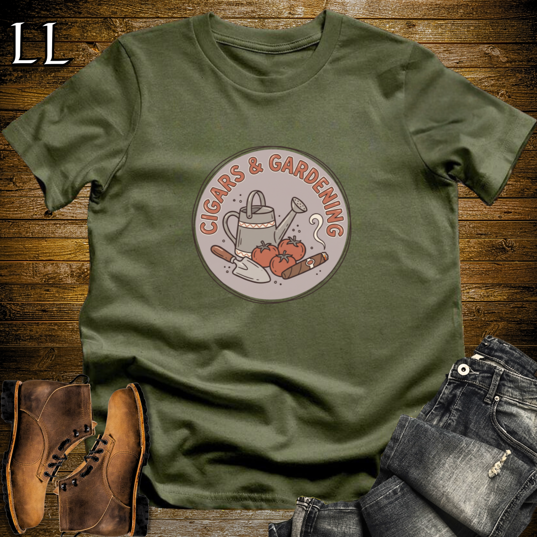 Cigars and Gardening T-Shirt Military Green | Garden Lover Cigar Gift Tee
