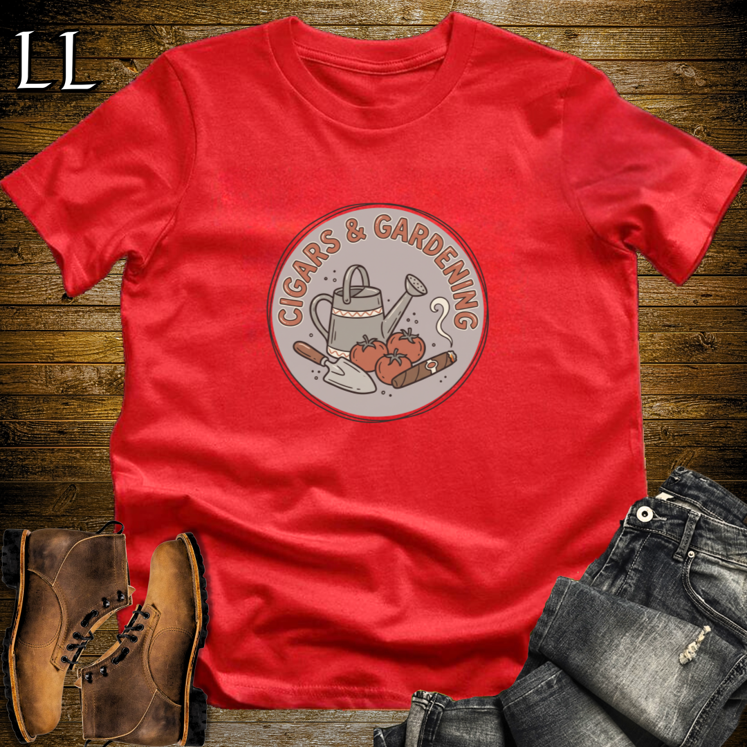 Cigars and Gardening T-Shirt Red | Garden Lover Cigar Gift Tee