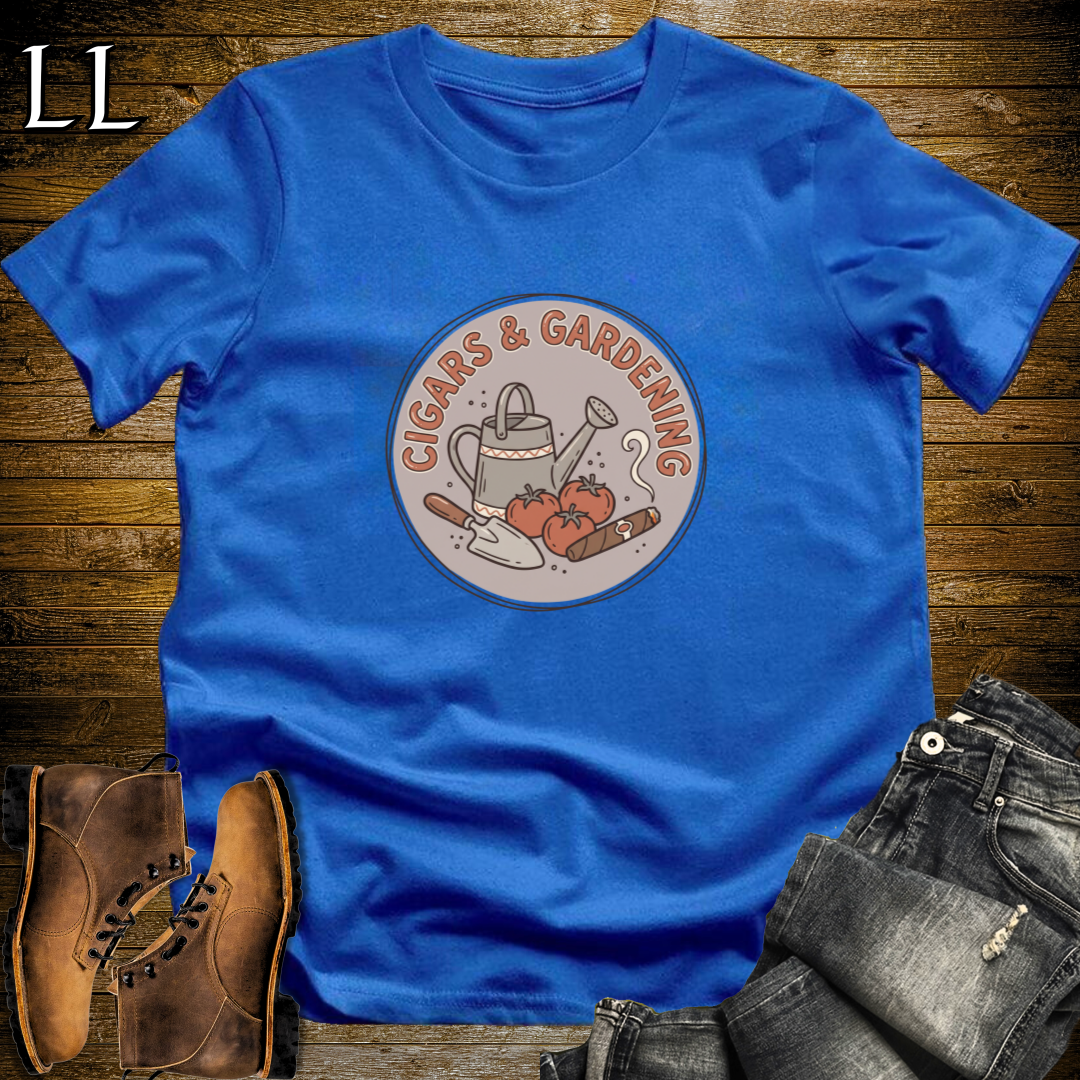 Cigars and Gardening T-Shirt Royal Blue | Garden Lover Cigar Gift Tee