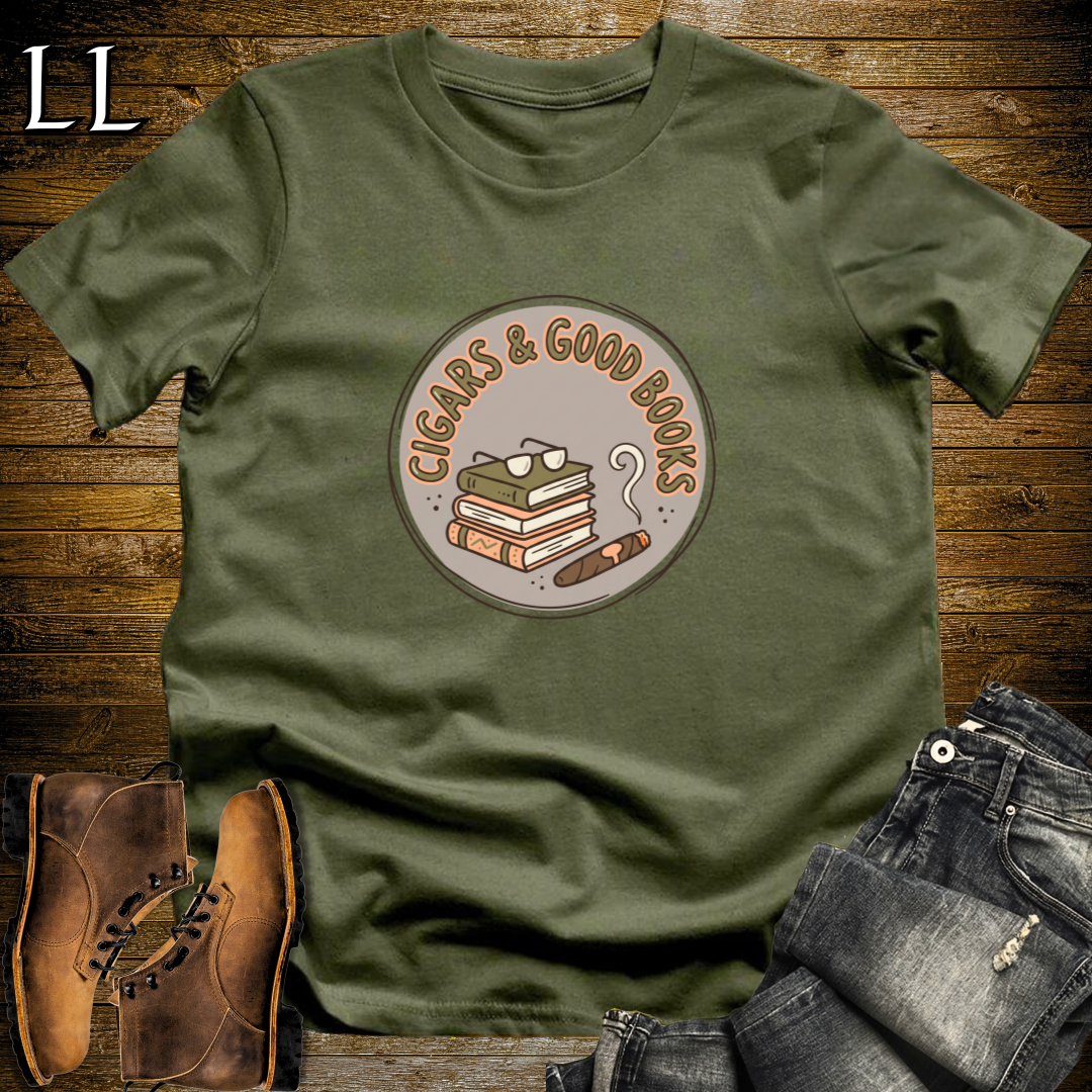 Cigars and Good Books T-Shirt Military Green | Cigar Reader Gift Tee
