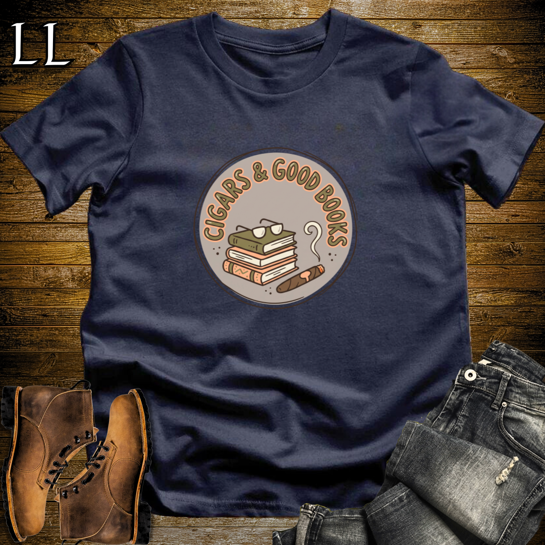 Cigars and Good Books T-Shirt Navy | Cigar Reader Gift Tee