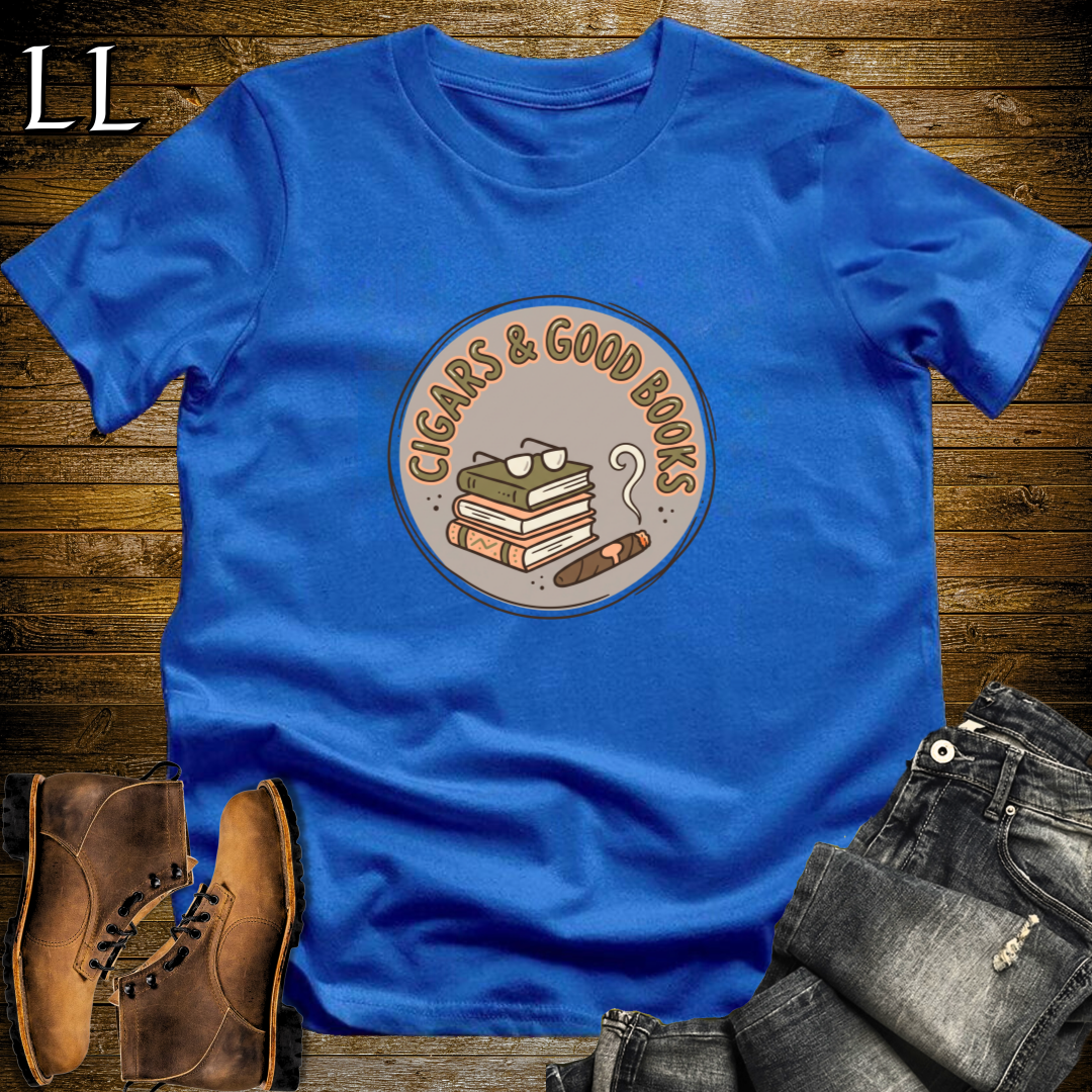 Cigars and Good Books T-Shirt Royal Blue | Cigar Reader Gift Tee