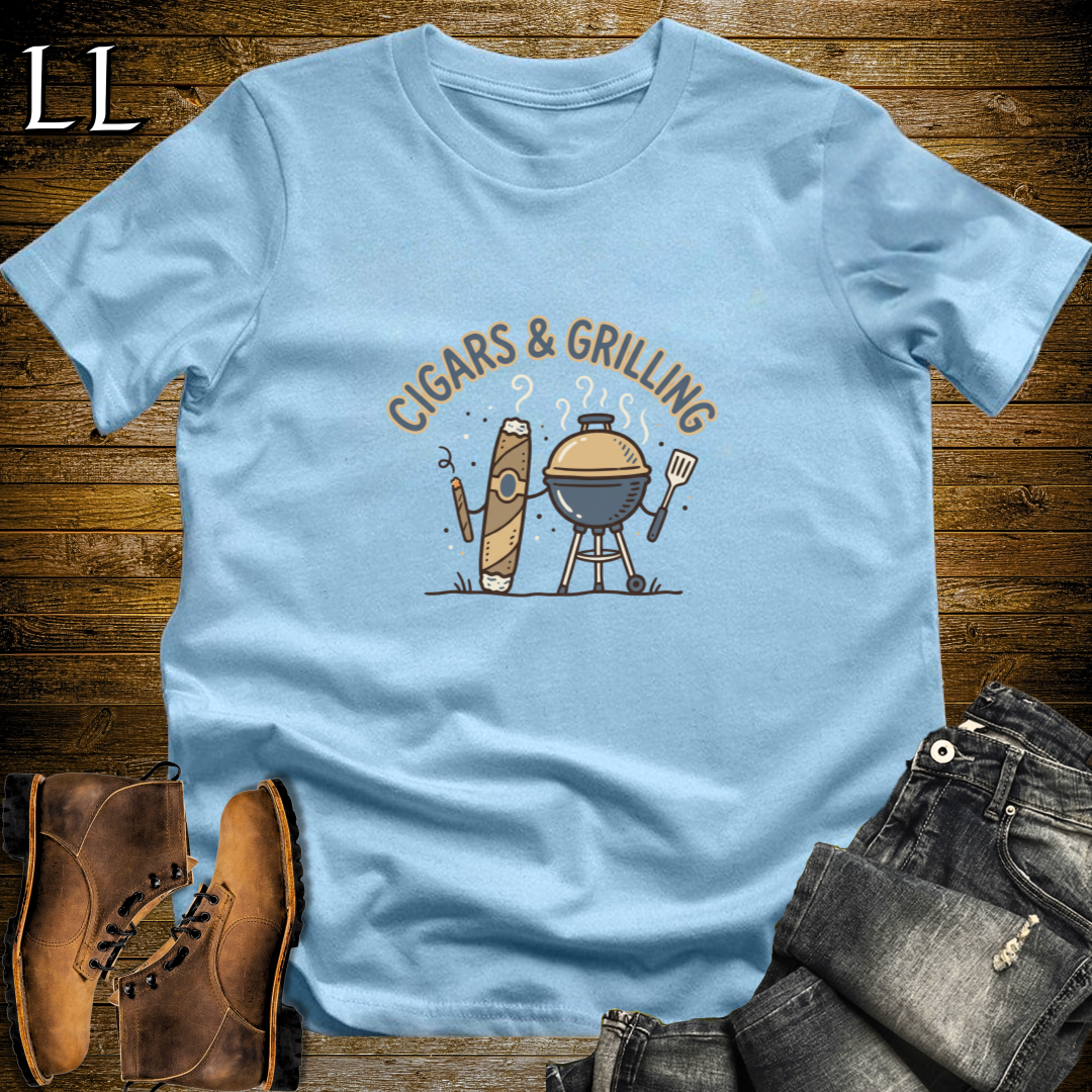 Cigars and Grilling T-Shirt Light Blue | Grill Master Cigar Gift