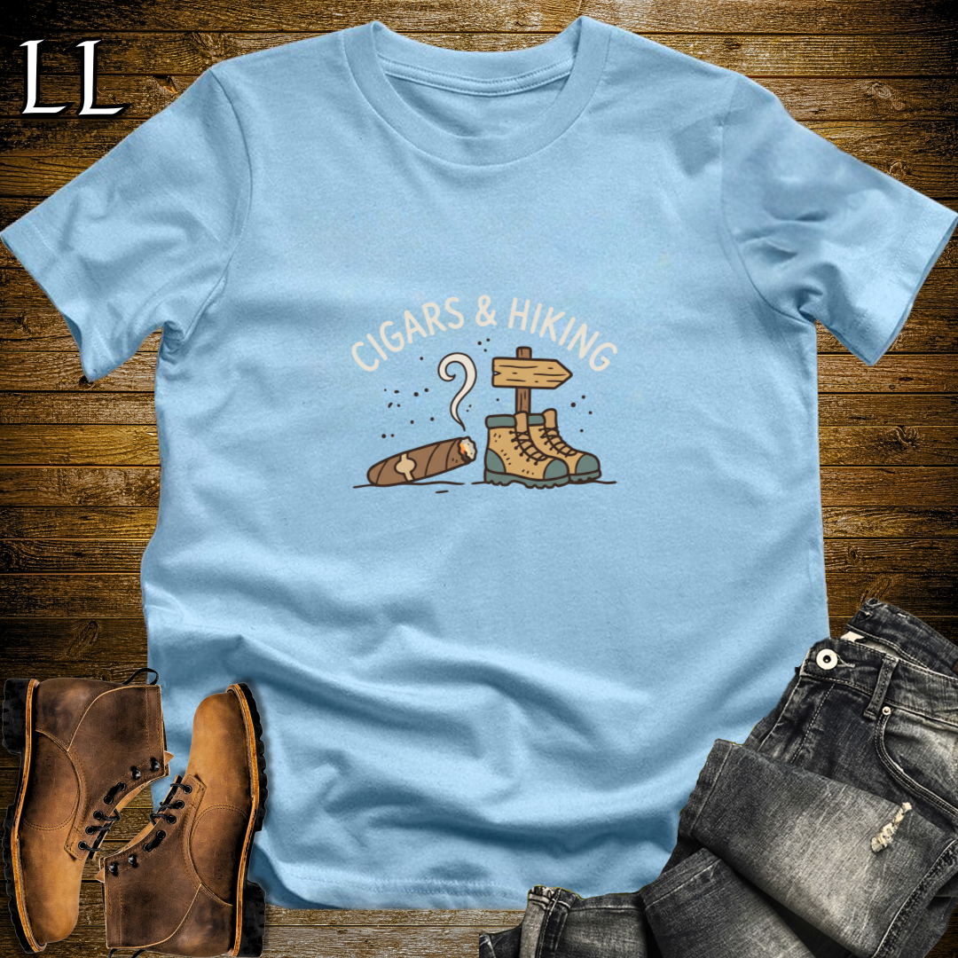 Cigars and Hiking T-Shirt Light Blue | Trail Cigar Shirt