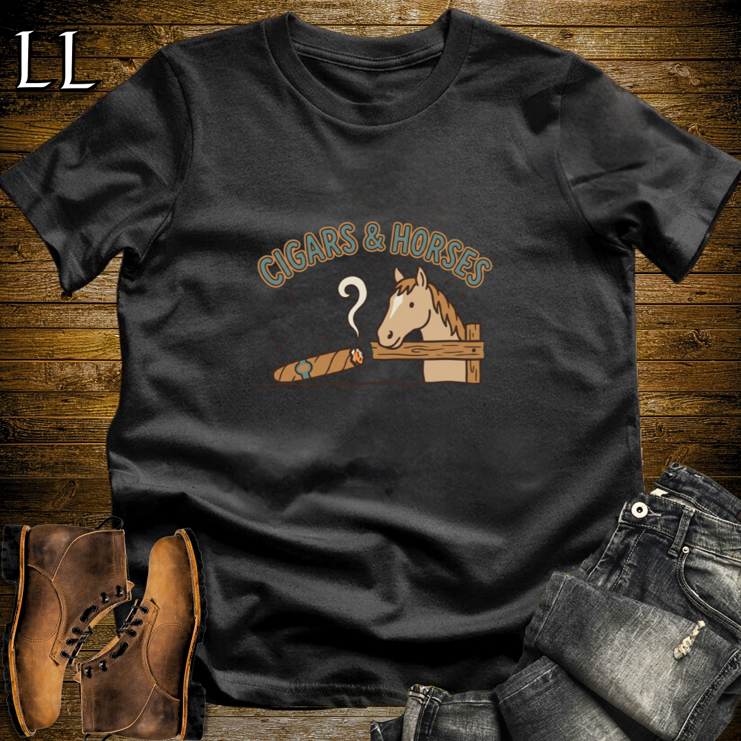 Cigars and Horses T-Shirt Black | Horse Lover Cigar Gift Tee