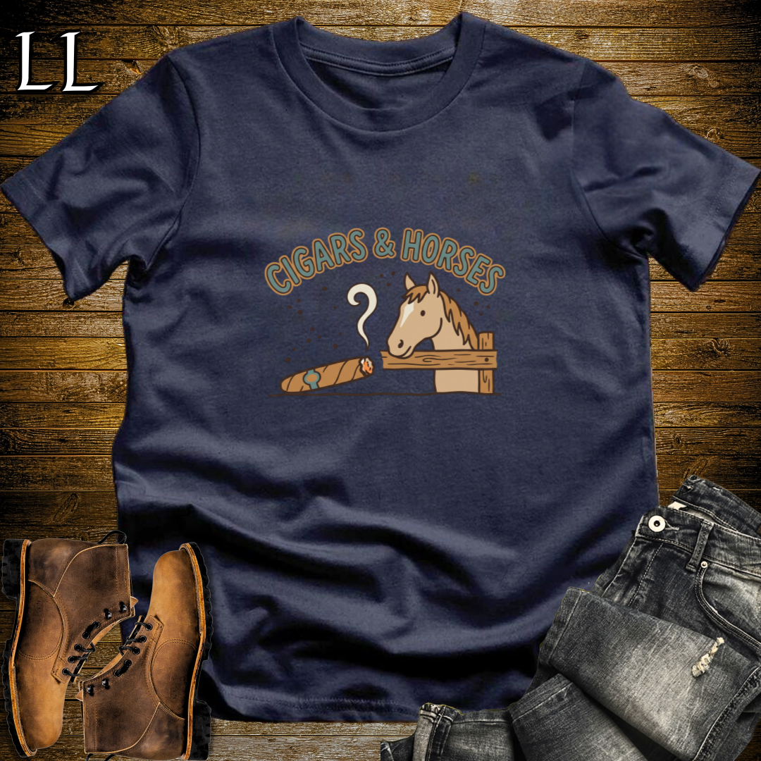 Cigars and Horses T-Shirt Navy | Horse Lover Cigar Gift Tee