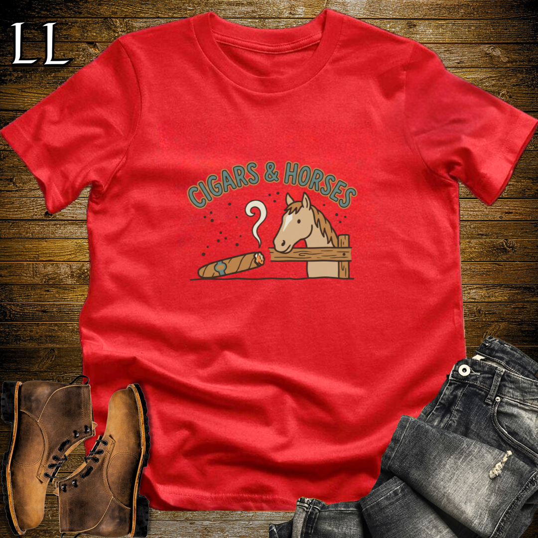 Cigars and Horses T-Shirt Red | Horse Lover Cigar Gift Tee