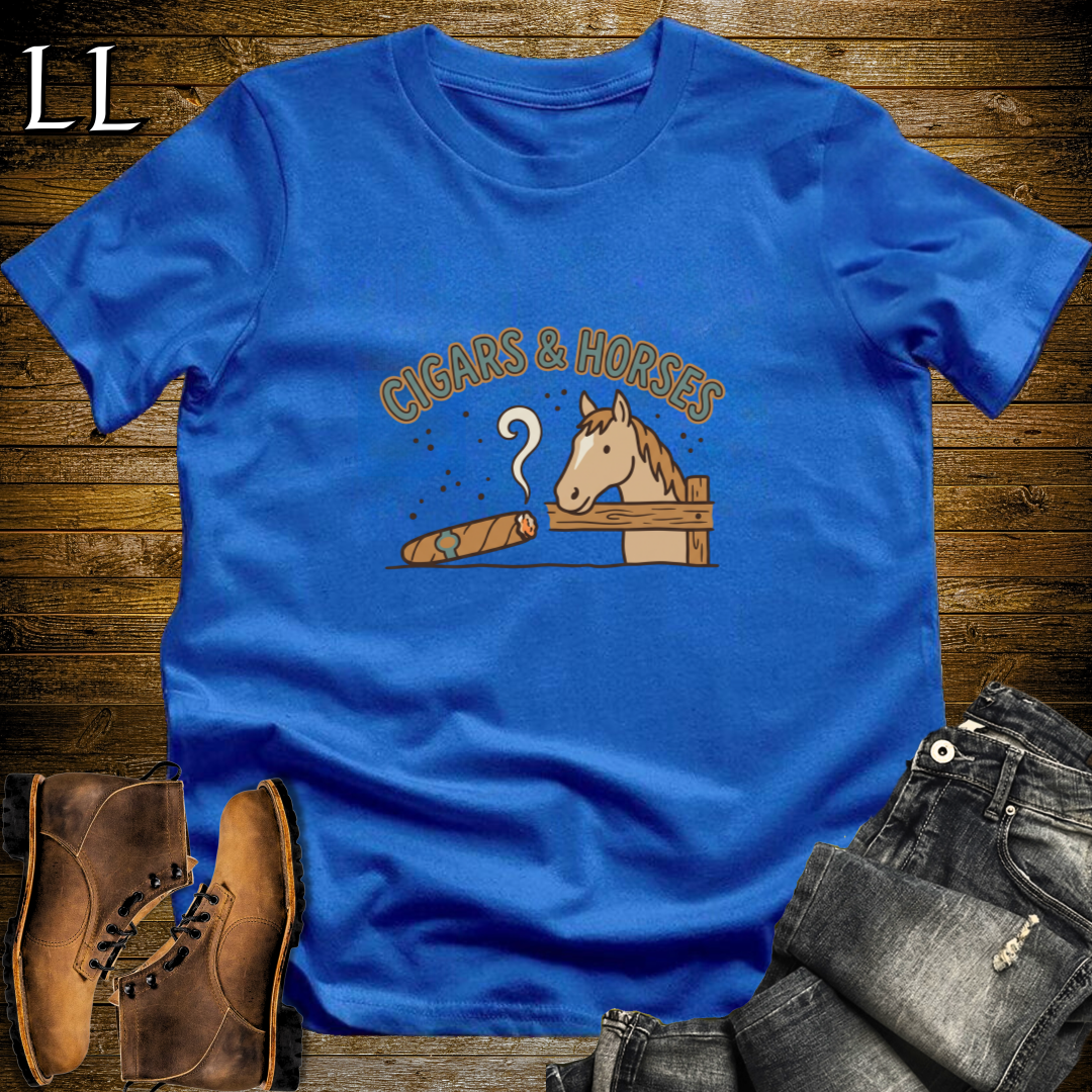 Cigars and Horses T-Shirt Royal Blue | Horse Lover Cigar Gift Tee