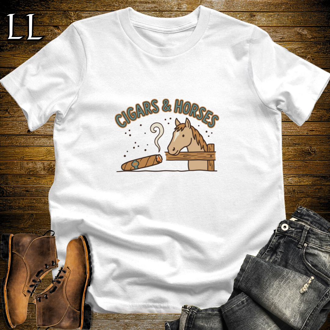 Cigars and Horses T-Shirt White | Horse Lover Cigar Gift Tee