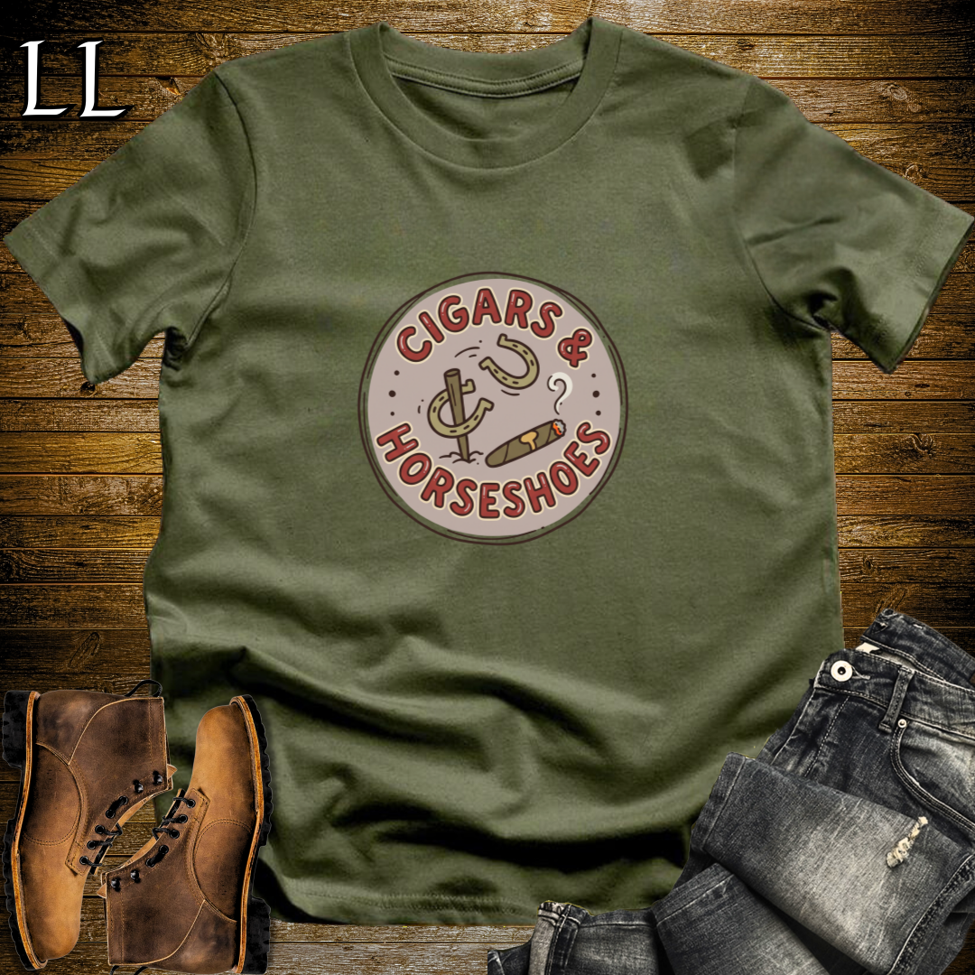 Cigars and Horseshoes T-Shirt Military Green | Cigar Gift For Him Tee