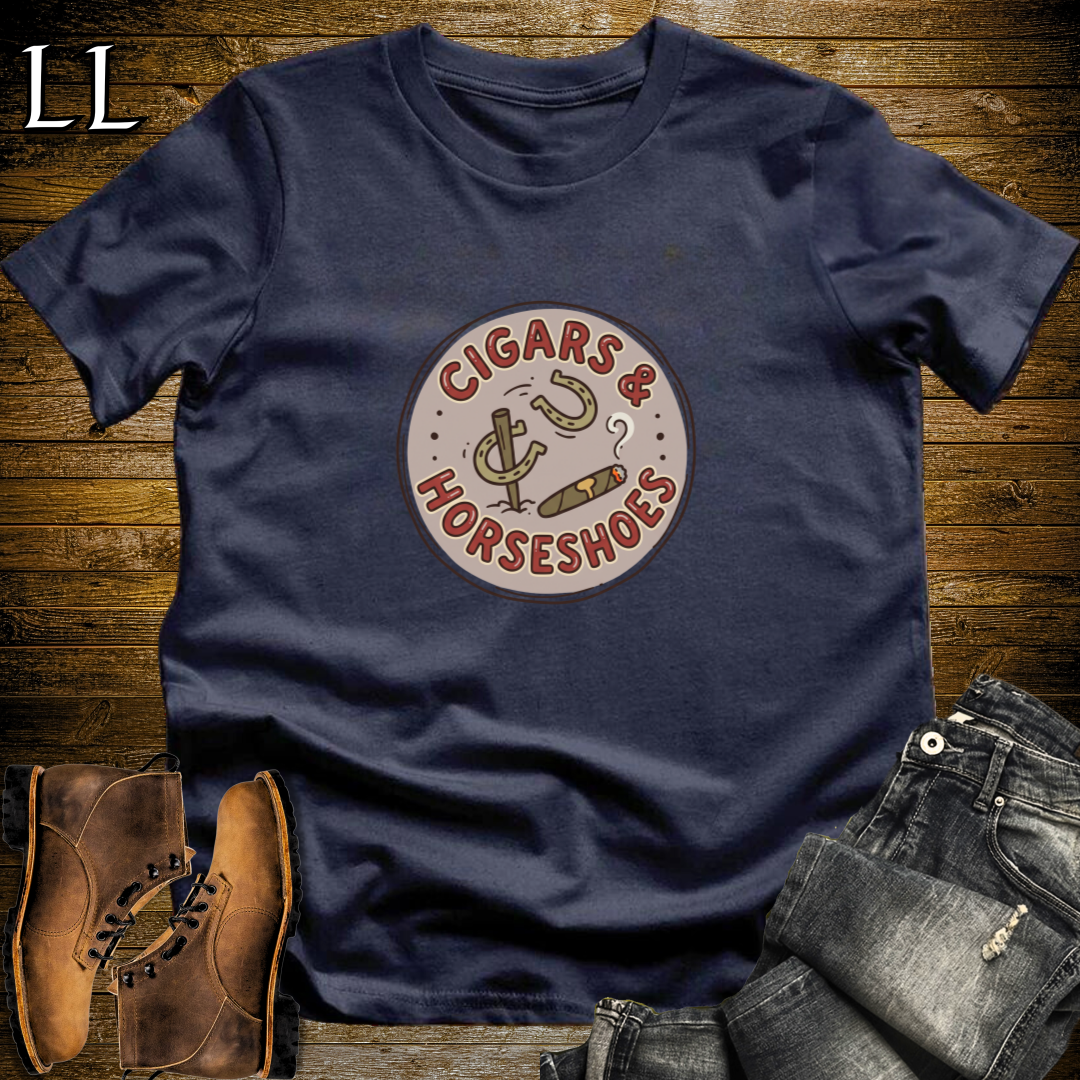 Cigars and Horseshoes T-Shirt Navy | Cigar Gift For Him Tee