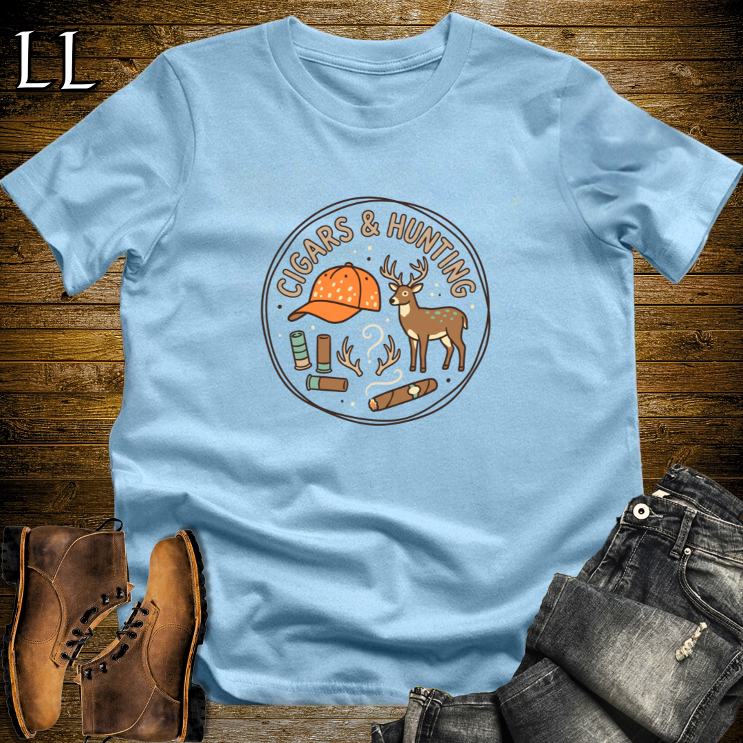 Cigars and Hunting T-Shirt Light Blue | Deer Season Cigar Shirt