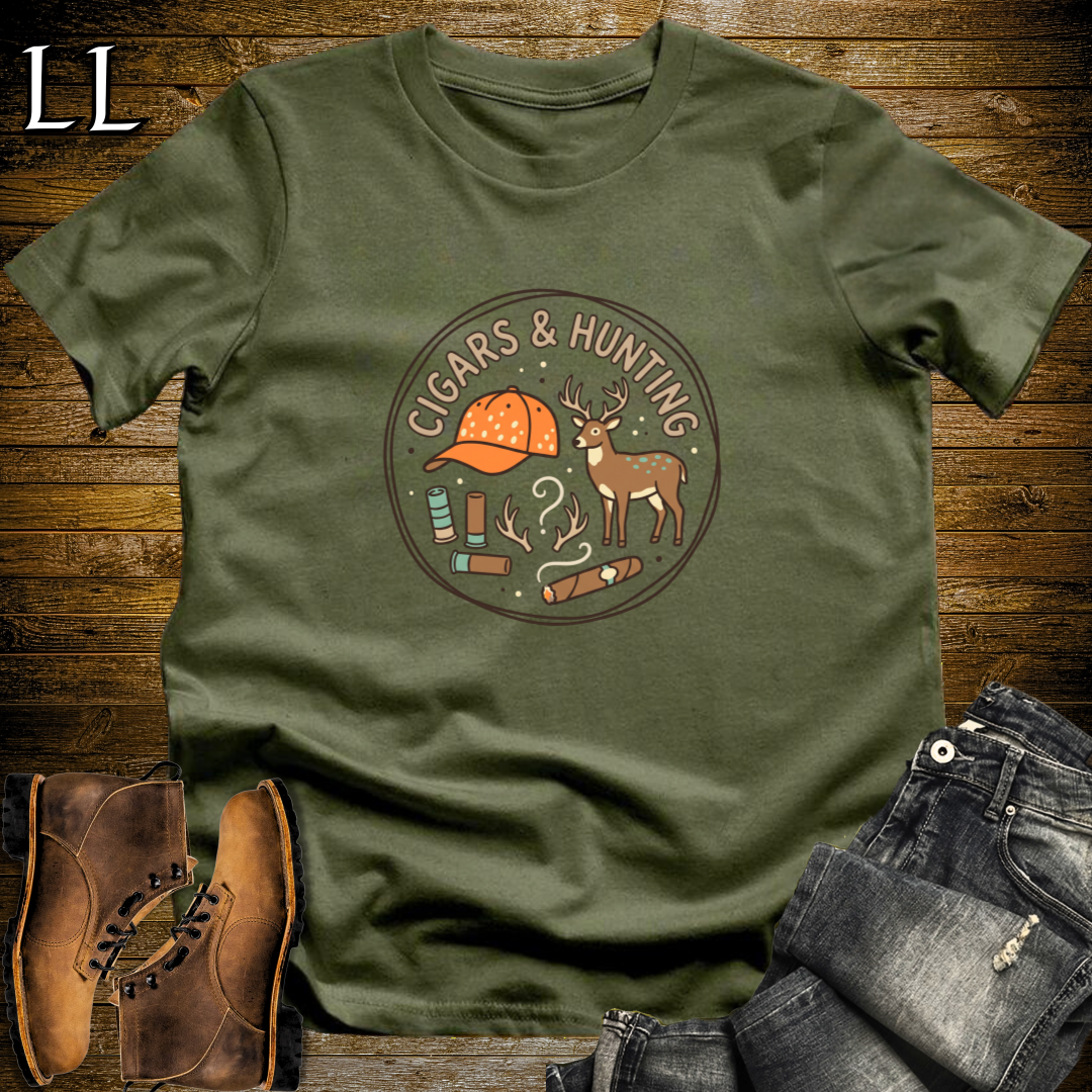 Cigars and Hunting T-Shirt Military Green | Deer Season Cigar Shirt