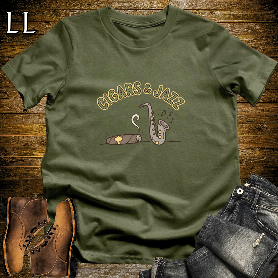 Cigars and Jazz T-Shirt Military Green | Jazz Lover Cigar Shirt