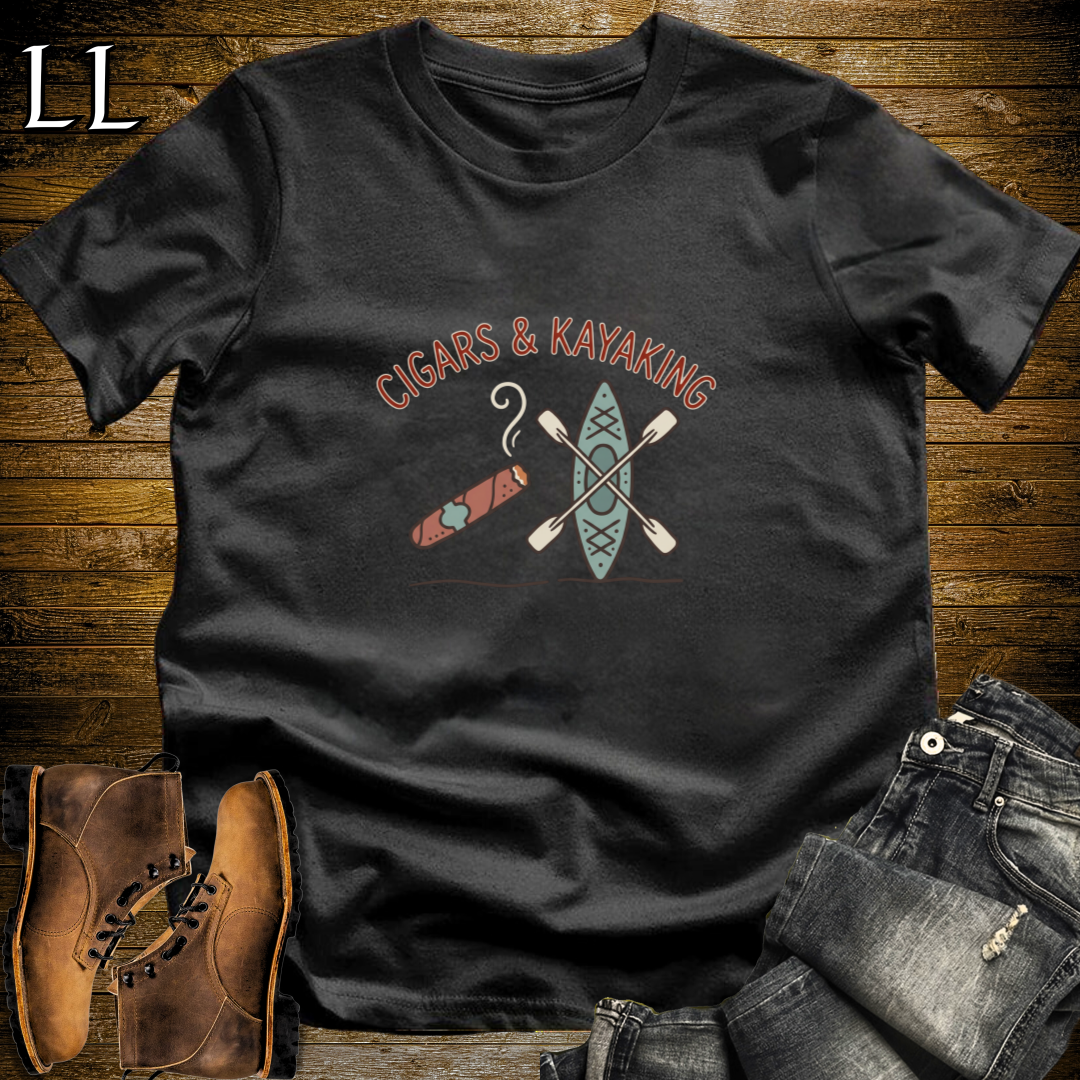 Cigars and Kayaking T-Shirt Black | Cigar Kayaking Gift Tee